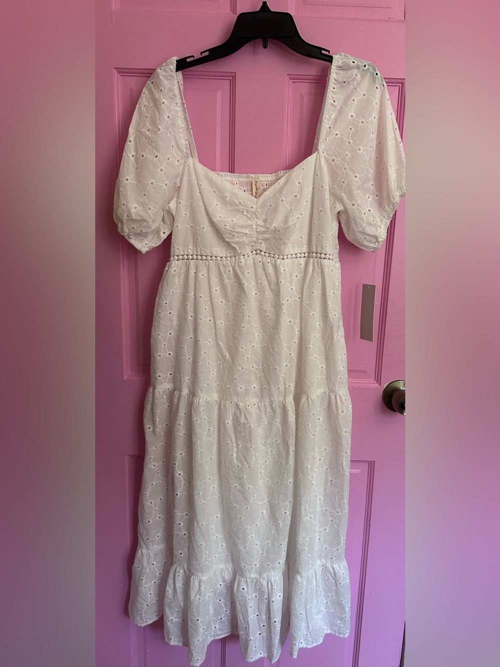 Kingston grey Eyelet Puff Sleeve Midi Summer Dress Cottagecore